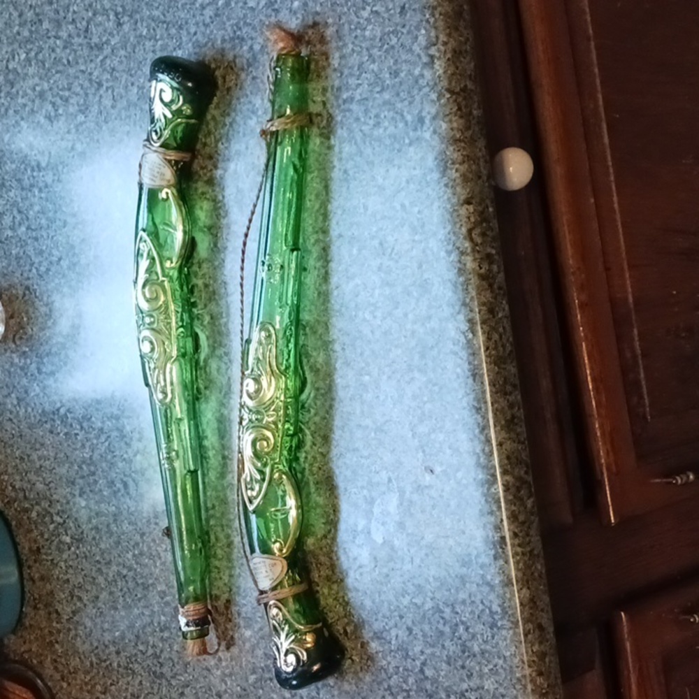 Bar 2 Barsottini Dueling Guns Green Glass Wine Bottles